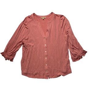 Women’s Democracy Coral Boho Blouse Gathered Sleeves Size 1X